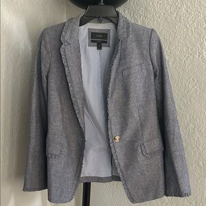 J. Crew Slate Blue Ruffle-Trim Chambray Blazer